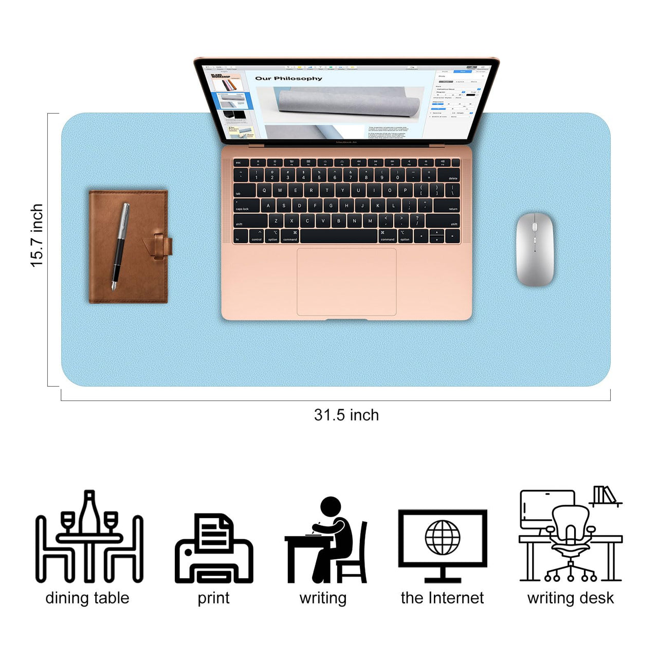 Desk Pad,Large Mouse Pad, Non-Slip PU Leathers Writing Pad,Desktop Protection Pad,Computer Desk Pad, Waterproof Table Mat, Desk Mat for Office and Home Writing (Baby Blue;31.5"x 15.7") Baby Blue 31.5"x 15.7"