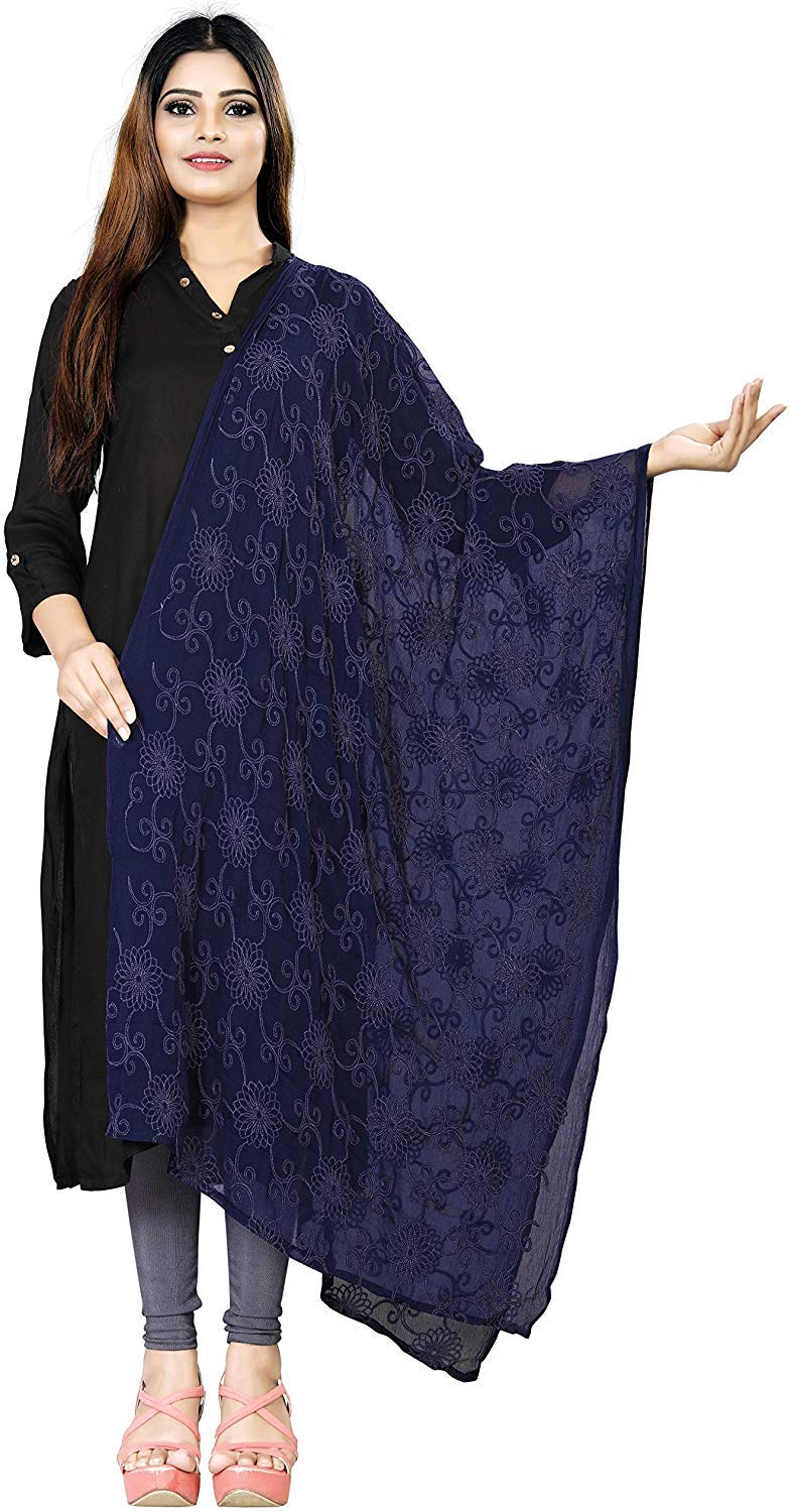 AKSHAR LLC Women's  Designer Pure Chiffon Dupatta with Pure Cotton Thread Embroidery Work
