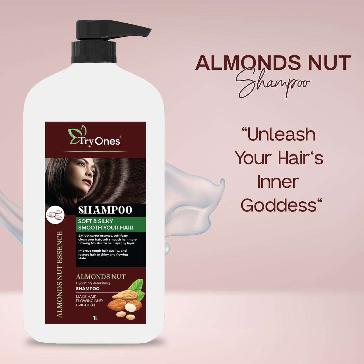 TryOnes Almond Nut Hair Shampoo Thick And Glossy Shampoo|For Gorgeous Shiny Hair |With The Goodness Of Badam Shampoo_1000_ML