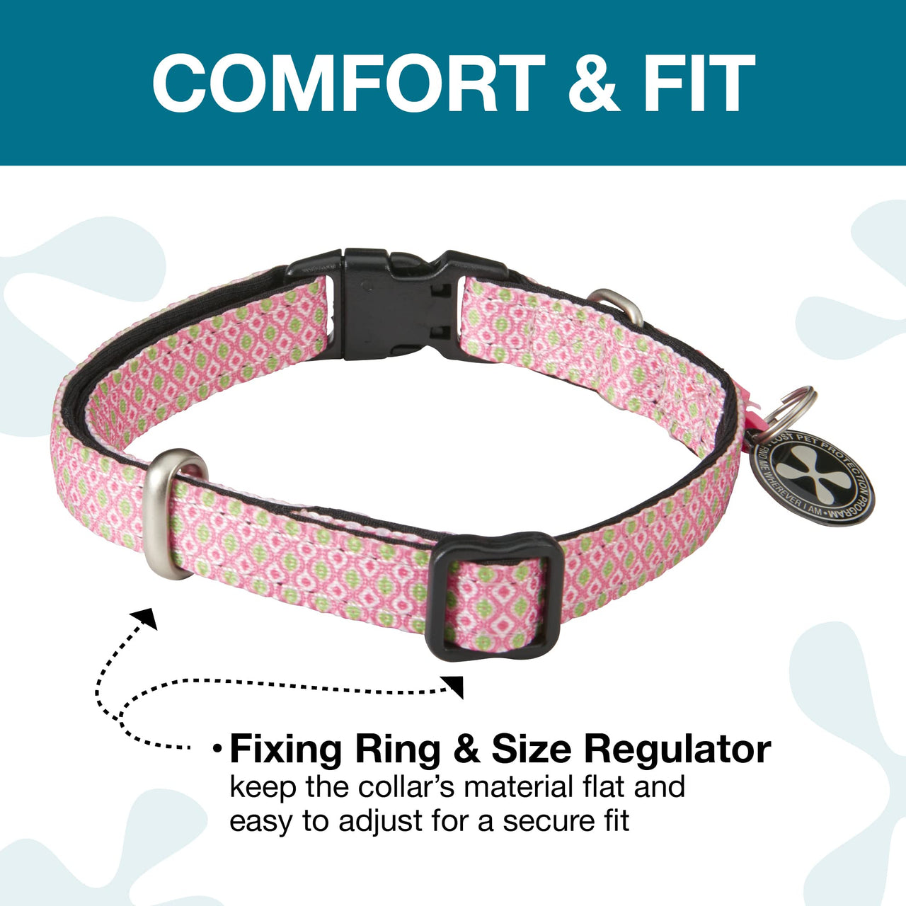 Max & Molly Soft Padded Neoprene Dog Collar w/Smart ID Gotcha! QR Pet Safety Tag, Durable, Waterproof, Anti-Stink, Machine Washable Collar for Dogs, Retro Pink Pattern, XS XS (9-14")