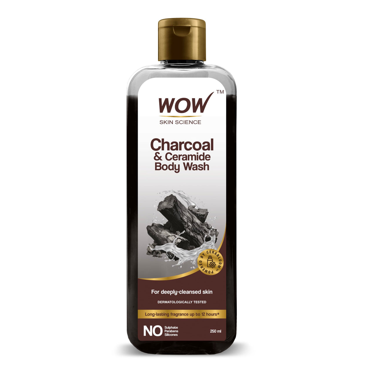 WOW Skin Science Charcoal & Ceramide Body Wash | Clears Skin Impurities | Removes Dirt & Dead Skin | Hydrates and Softens | Detoxifies Skin | Has Long lasting Fragrance | Powered by Cerabloom | 250ml