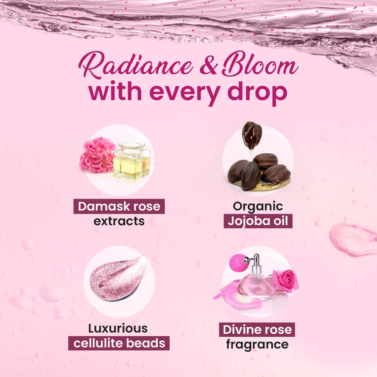 Dabur Gulabari Shower Gel-Damask Rose & Jojoba Oil - 250ml | Rose Extract Beads for Exfoliation | Damask Rose Fragrance | No Parabens & Silicones | 99% Pure Glycerine | 100% soap free body wash