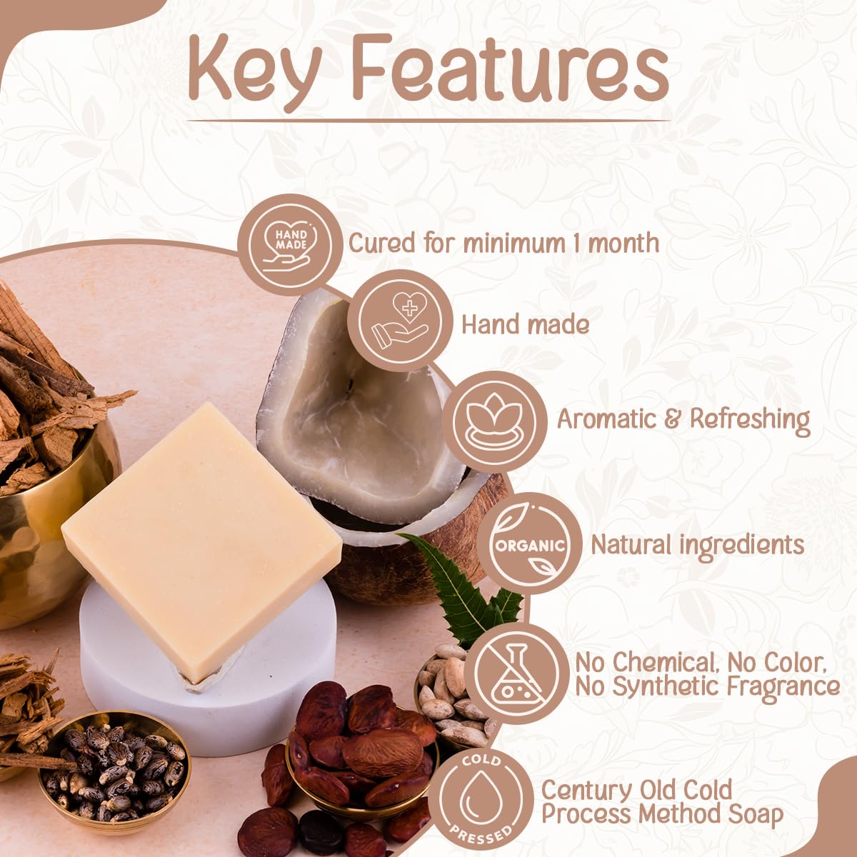 Naturalis Cedar Soap – Organic Handmade Cold-Pressed Soap Infused with Cedarwood Essential Oils – Natural, Luxury Soap for Deep Skin Nourishment, Moisturizing and Refreshing, 100g