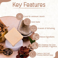 Naturalis Cedar Soap – Organic Handmade Cold-Pressed Soap Infused with Cedarwood Essential Oils – Natural, Luxury Soap for Deep Skin Nourishment, Moisturizing and Refreshing, 100g