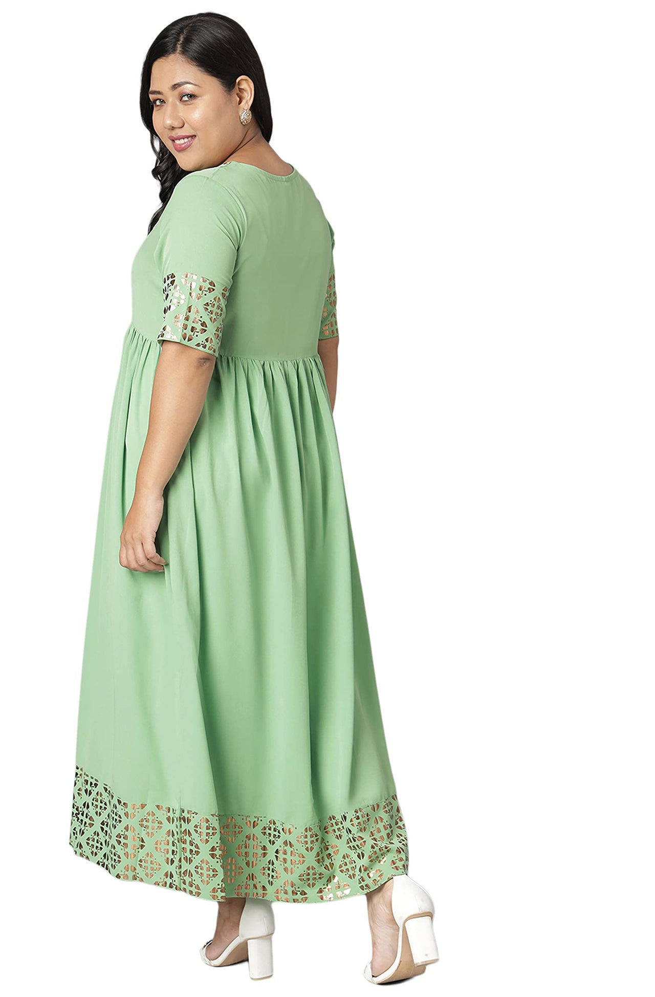 XL LOVE - By Janasya Women's  Plus Size Green Poly Crepe Kurta