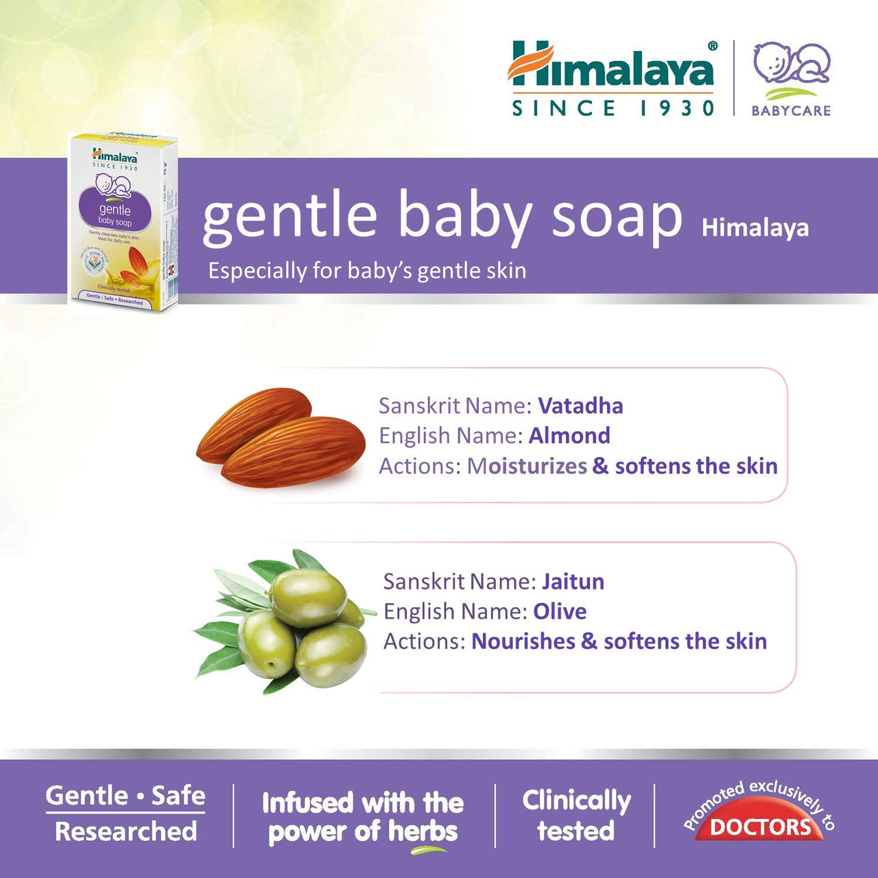 Himalaya Gentle Baby Wipes, 72 Wipes,White & Gentle Baby Soap (4N*75g)