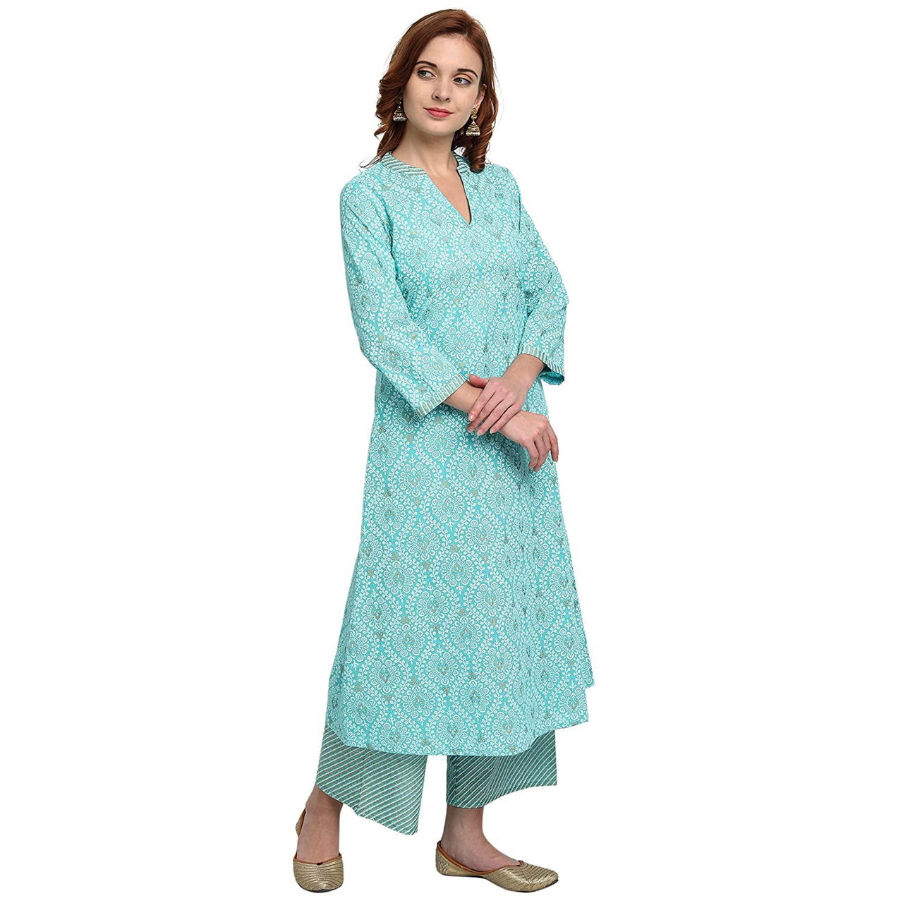 Ekara Cotton Printed Flared Kurta for Women and Girls with Palazzo