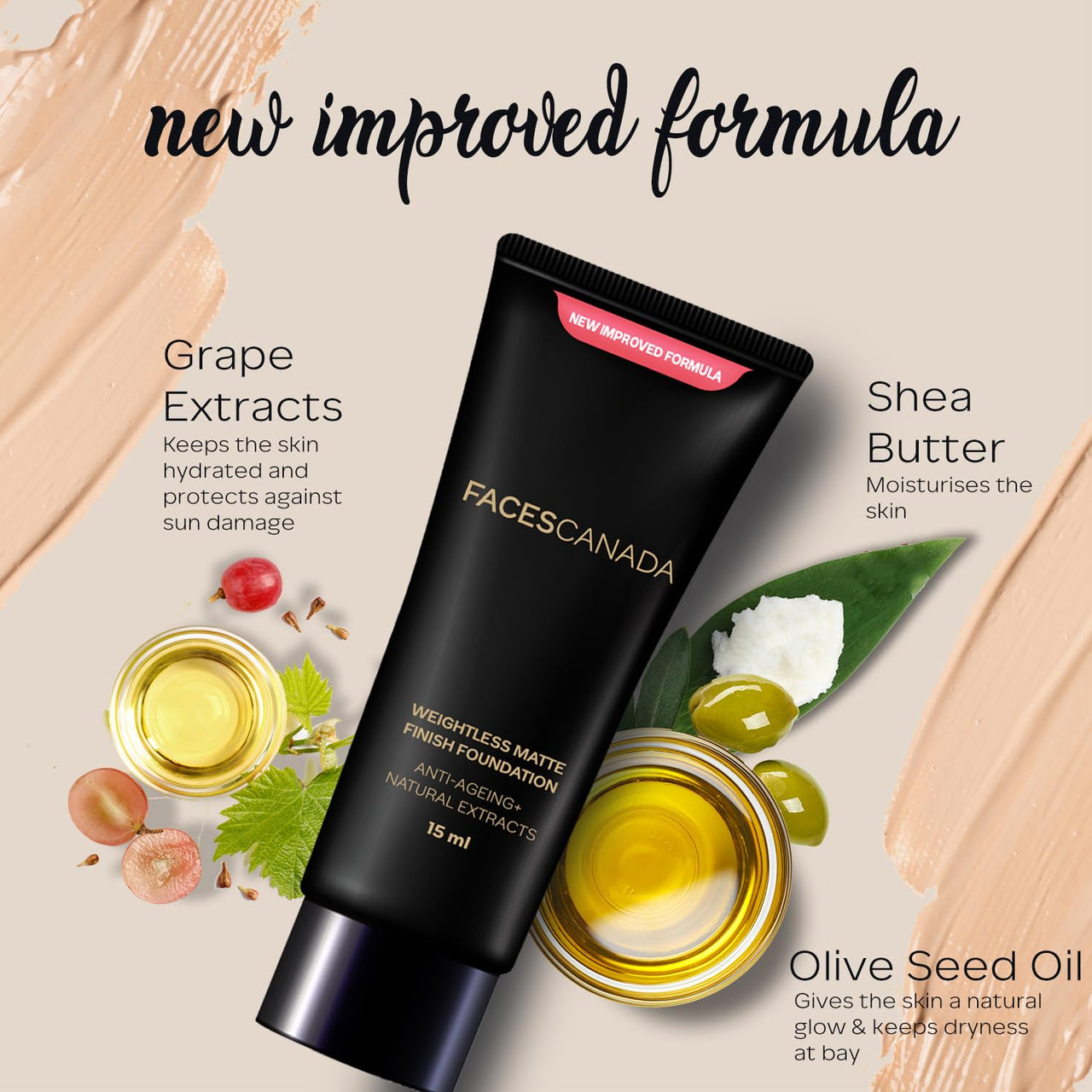 FACES CANADA Weightless Matte Finish Foundation - Natural 02, 18 ml | Ultra Blendable Smooth Texture | Natural Matte Finish | Anti-Ageing | Grape Extract, Shea Butter, Olive Seed Oil Enriched