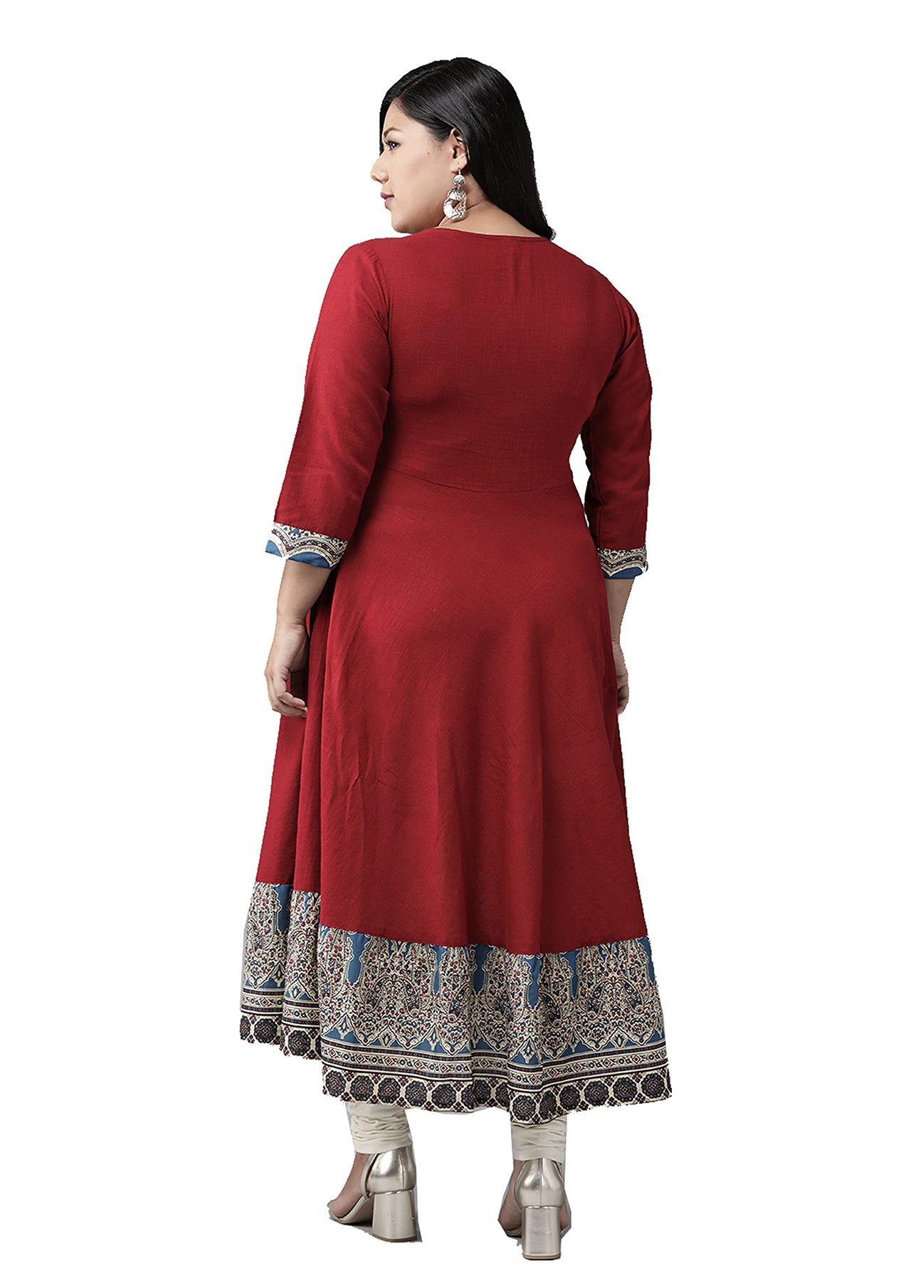 Yash Gallery Women's  Plus Size Plus Size Cotton Blend Kalamkari Printed Angrakha Kurta for Women