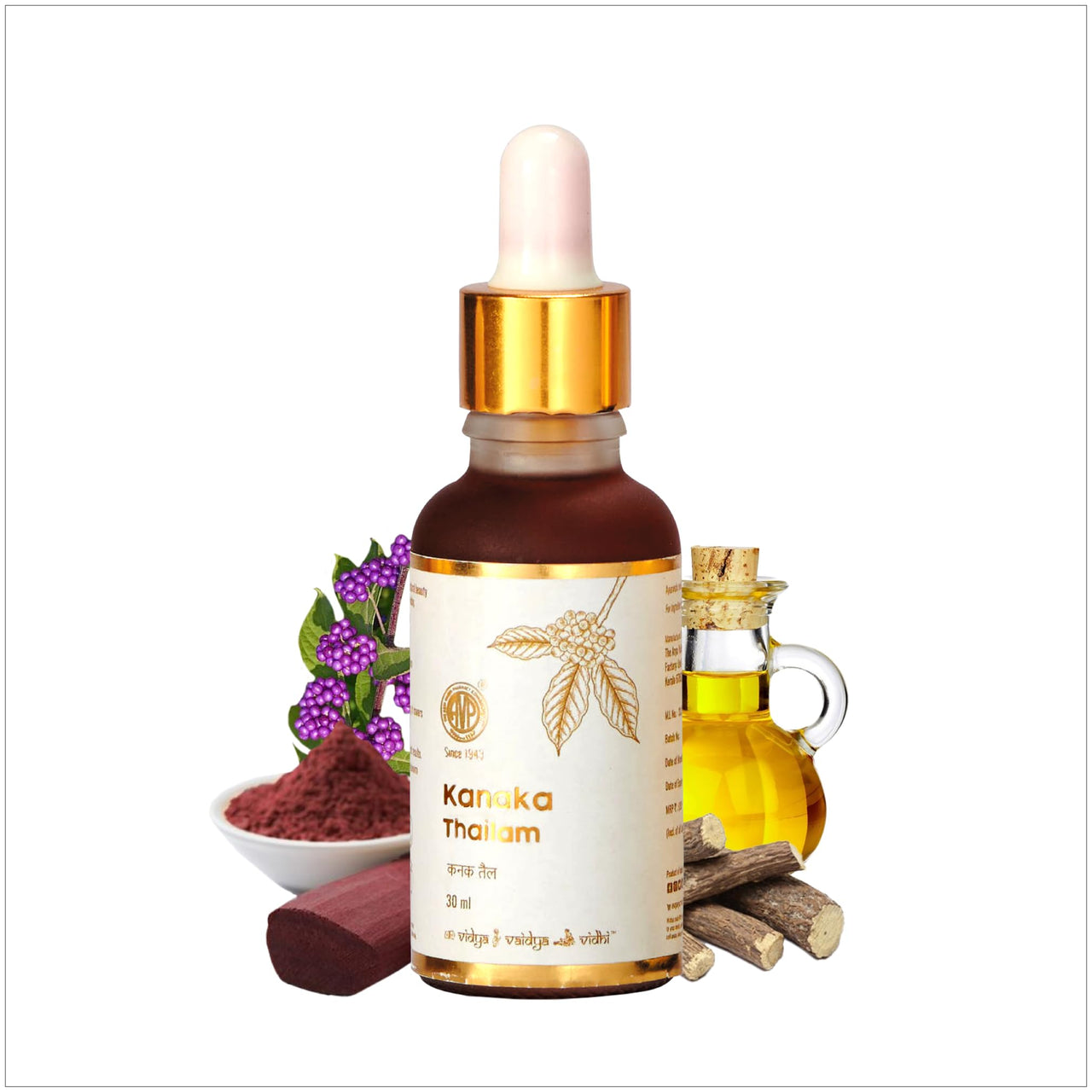 AVP Kanaka Thailam 30ml, Day Serum Helps reduce Pigmentations, Sun-Tan, UV Protection For Men and Women Infused with Beauty Berry and Sandalwood, Ayurvedic Herbal Face Oil,