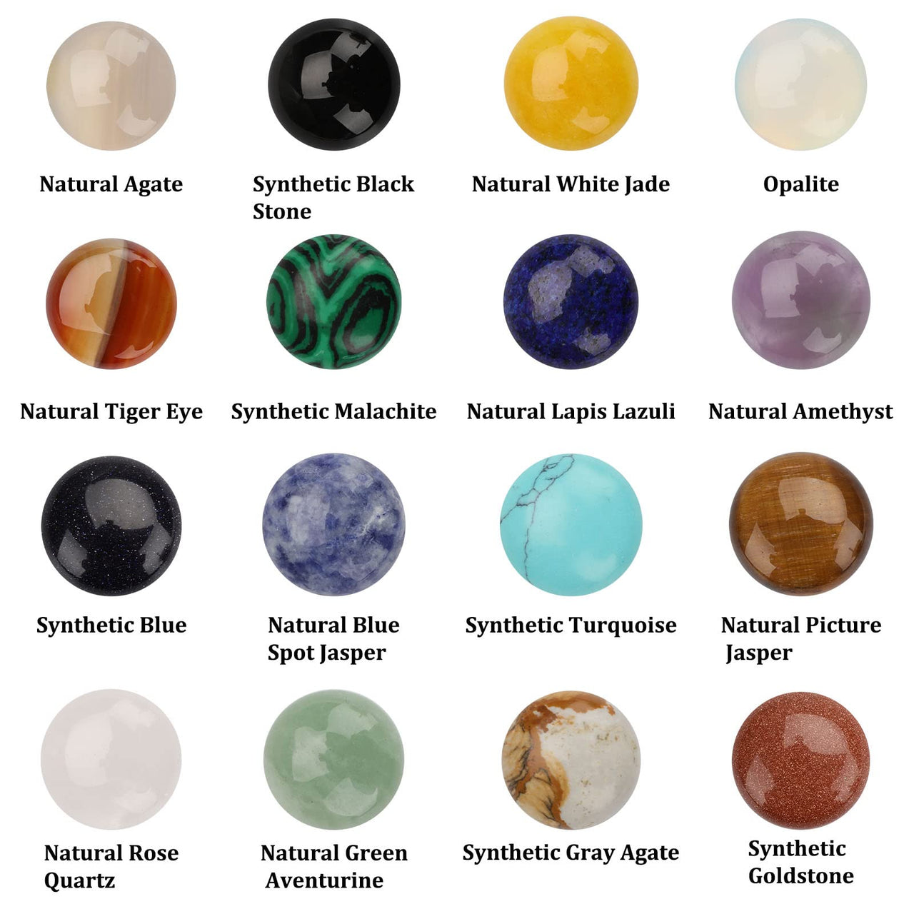 SUPERFINDINGS 16PCS Half Round Gemstones Cabochon 20mm Flat Back Gemstone Cabochons 16 Color Healing Quartz Chakra Crystal Stone for Bracelet Necklace Jewelry Making 16 Colors