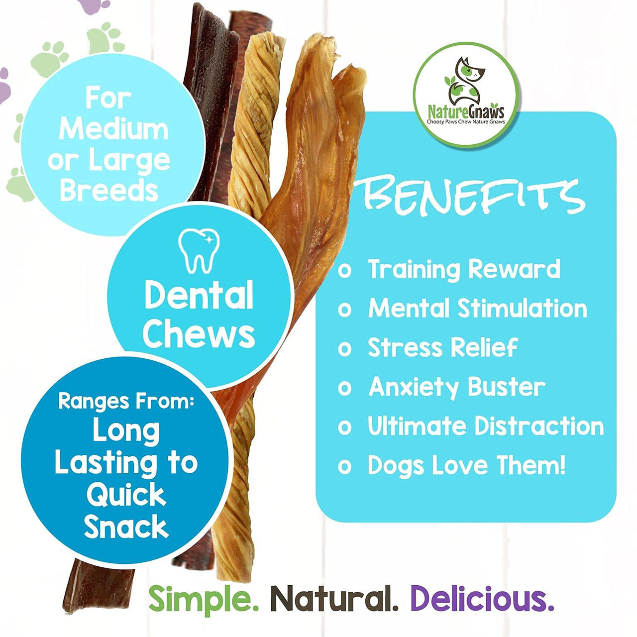 Nature Gnaws Variety Pack - Long Lasting Dog Chews for Dogs - Combo Pack of Bully Sticks, Beef Gullet and More - Dental Chews - Puppy Training Reward