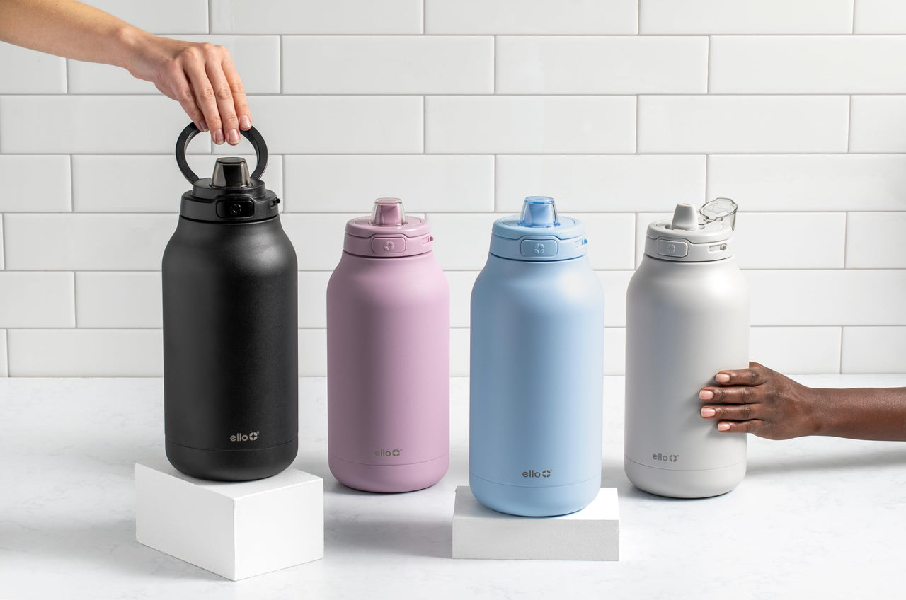 Ello Hydra 64oz Half Gallon Vacuum Insulated Stainless Steel Jug with Locking, Leak-Proof Lid and Soft Silicone Straw, Metal Reusable Water Bottle, Keeps Cold All Day Black Thermos