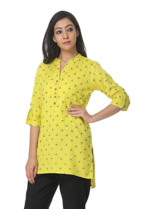 Pistaa's  Printed Lime Green Cotton Flex Short Top Kurti
