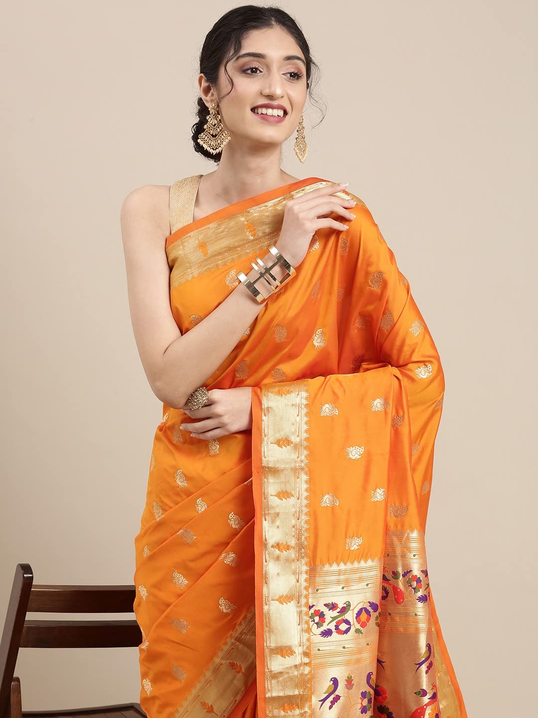 Pandadi Saree Women's  Paithani Silk Saree With Blouse Piece