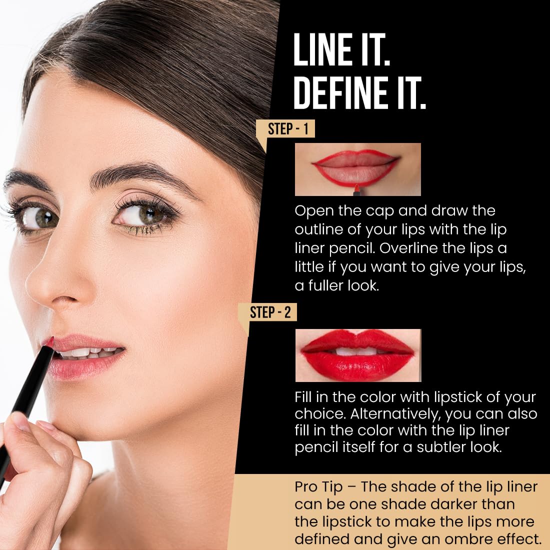 Coloressence Long Stay Waterproof Creamy Lip Liner Pencil with In-built Sharpener | Brown