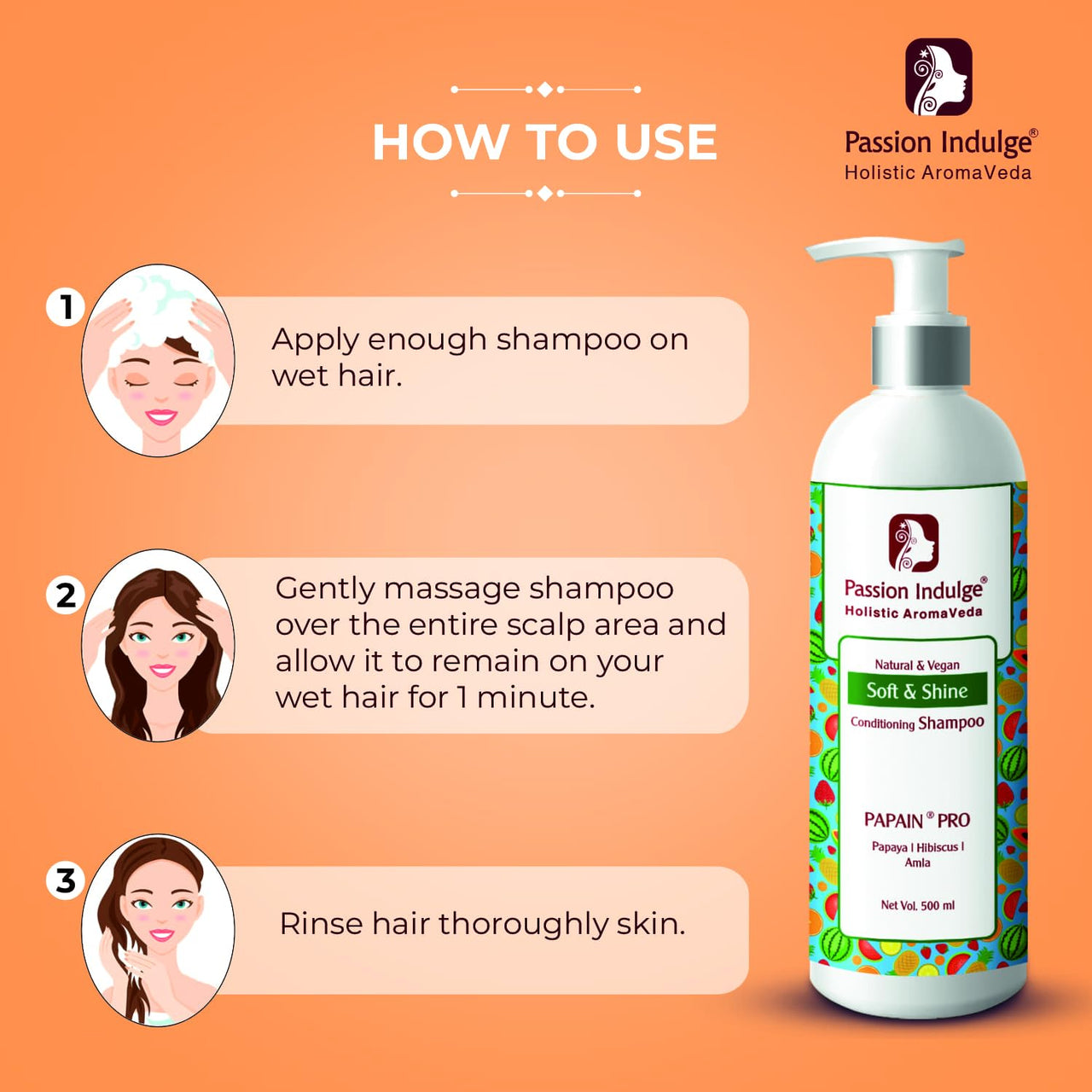 Passion Indulge Professional Hair Softening Conditioning Shampoo PAPAIN PRO - 500 ml | Suitable for All Type Hair