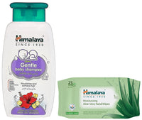 Himalaya Gentle Baby Shampoo (200ml) & Himalaya Moisturising Aloe Vera Facial Wipes, 25 Count