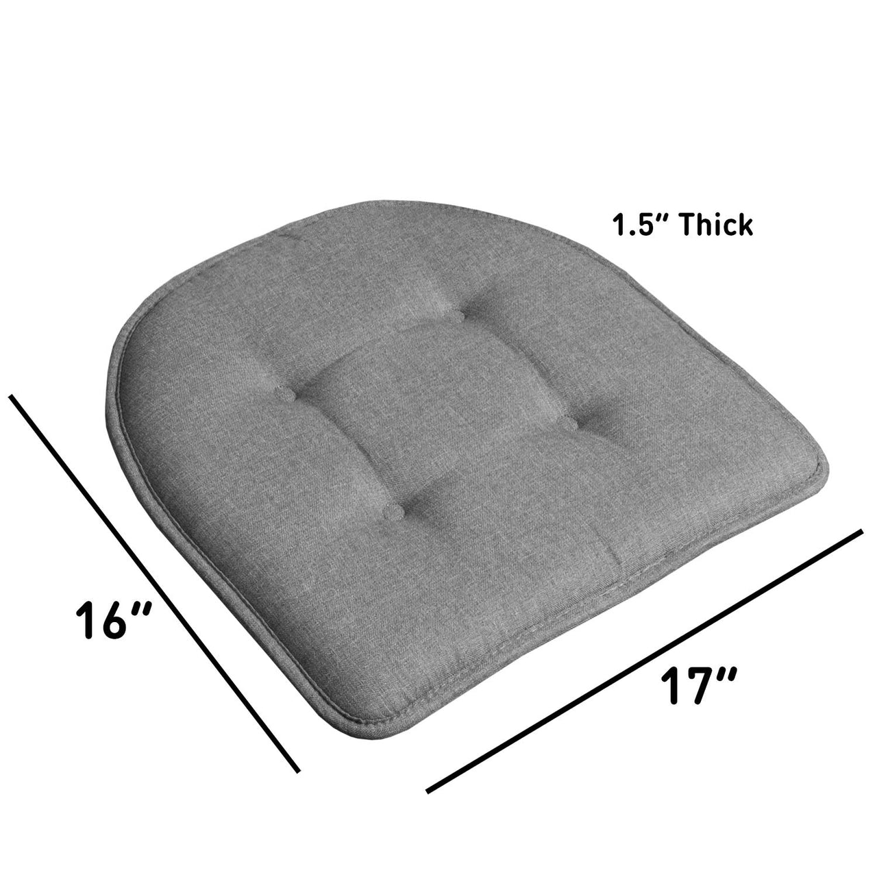Sweet Home Collection Chair Cushion Memory Foam Pads Tufted Slip Non Skid Rubber Back U-Shaped 17" x 16" Seat Cover, 2 Count (Pack of 1), Grey 2 Pack