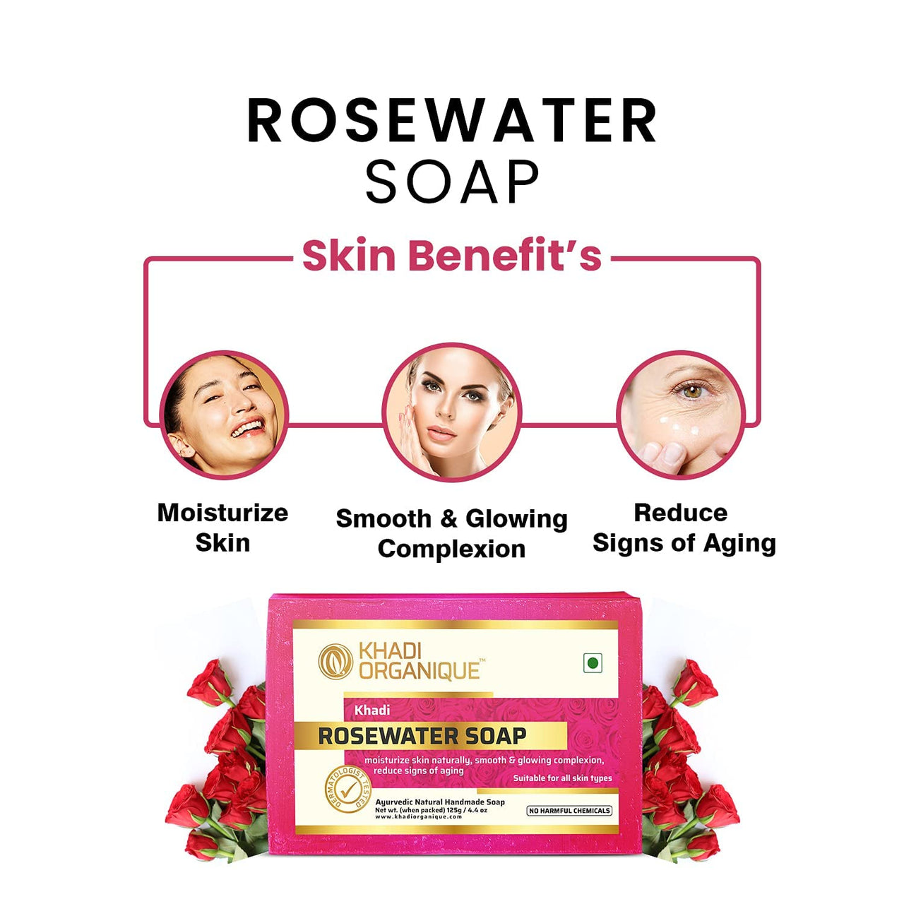 Khadi Organique Natural Herbal Rosewater Soap Pack of 5