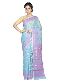 T.J. SAREES Women's  Jamdani Silk Blend Saree Without Blouse Piece