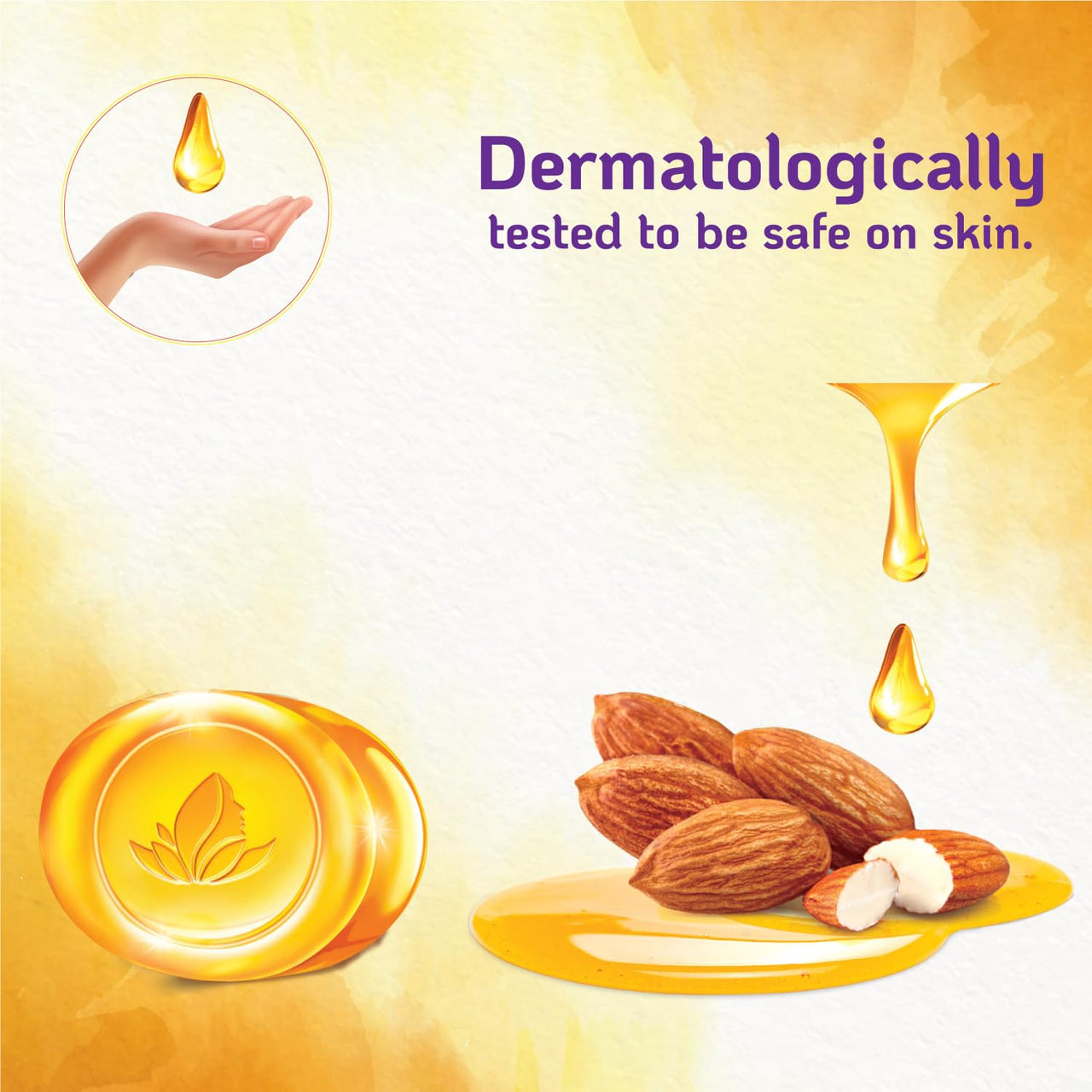 Santoor PureGlo Glycerine Soap with Almond Oil and Glycerine, 125g (Pack of 6) for Nourished Glowing Skin