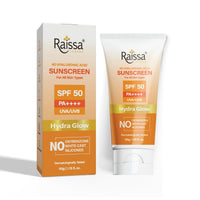 Raissa Luxury Hydra Glow Sunscreen SPF 50, PA++++, UVA/UVB Broad Spectrum, 50g with 4D Hyaluronic Acid, Brightening and Hydrating |No Silicone, No Oxybenzone, No Whitecast, All Skin types