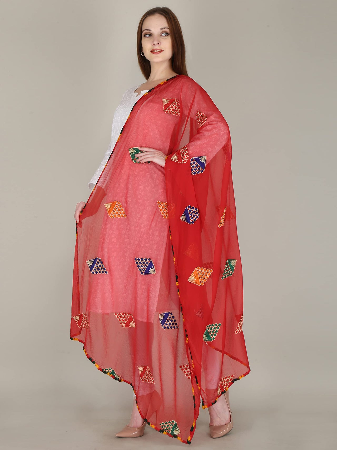 DIAMO Embroidered Chiffon Women's  Dupatta