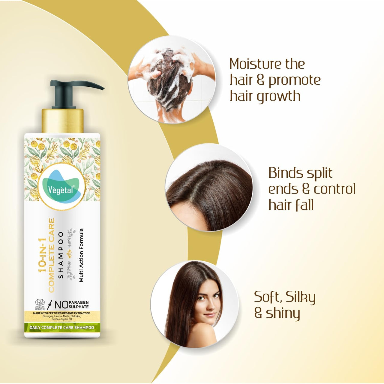 Vegetal 10-in-1 Complete Care Shampoo, Organic, Paraben-Sulphate Free, Daily Use Pack of 3