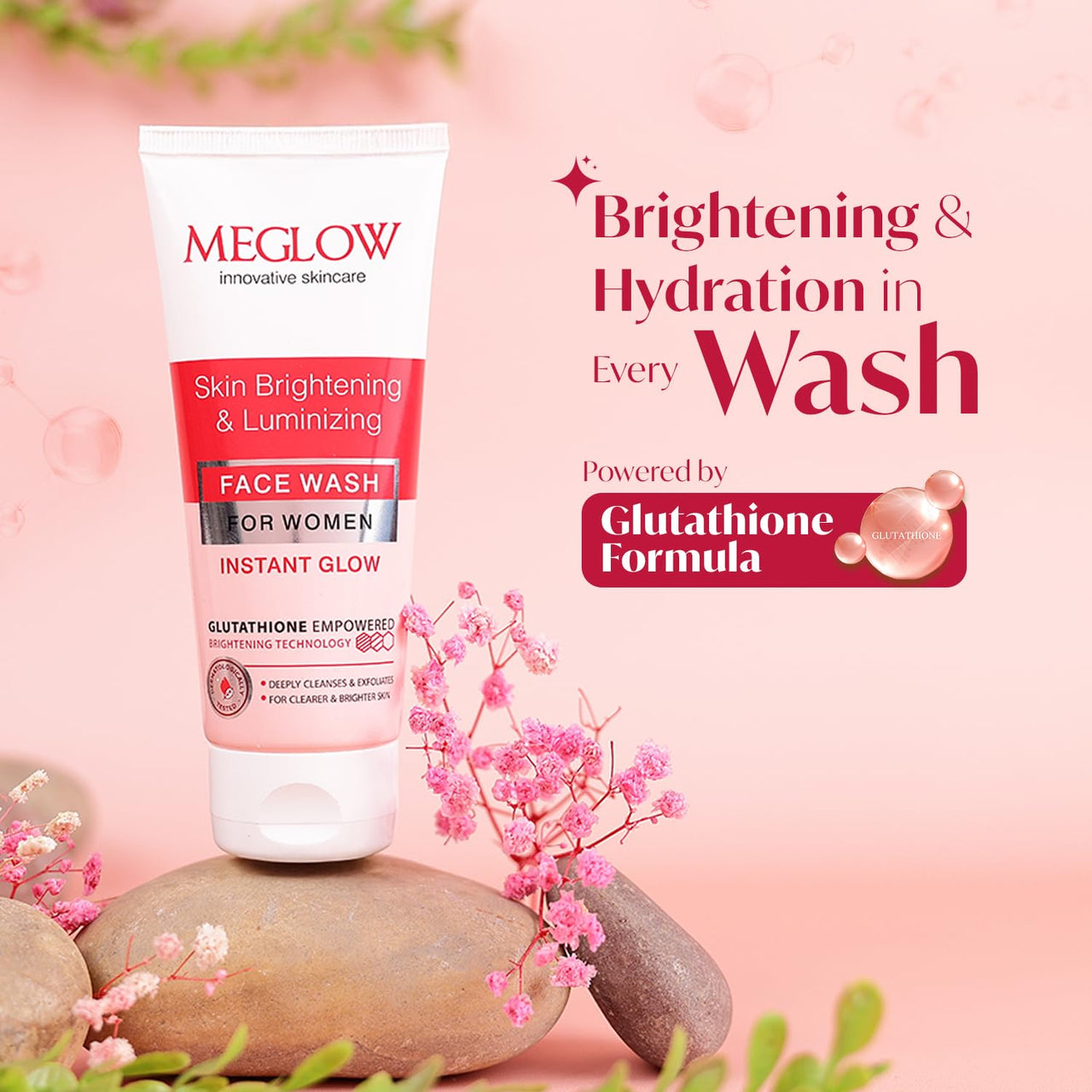 Meglow Skin Brightening & Luminizing Face Wash | Removes Dirt & Impurities for Instant Glow | Enriched with Vitamin C & Aloe Vera to Hydrate, Refresh & Revitalize SkinPack of 3 (100g each)