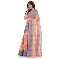 dB DESH BIDESH Women`s Traditional Bengal Tant Tri Leaf Woven Design Pure Handloom Cotton Saree Without Blouse Piece