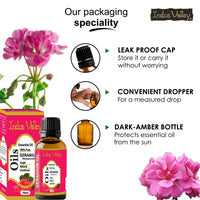 Indus Valley 100% Pure Natural & Organic, Undiluted Geranium Essential Oil with Glass Dropper for Skin, Hair Care -15ml