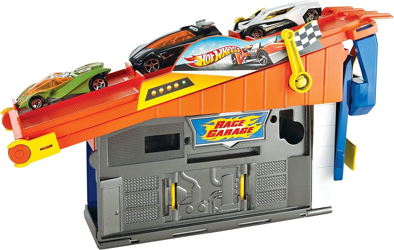 Hot Wheels Rooftop Race Garage Playset, Race to the Finish Line then Pull Into the Garage for a Tune-up with the Rooftop Race Garage! , Orange
