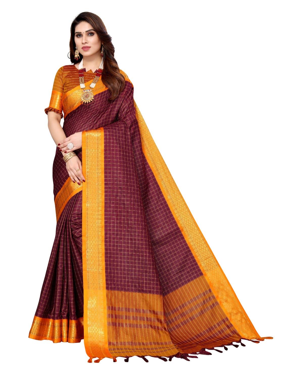 Tarshika Women's  Cotton Silk Handloom Weaving Silk Saree With Rich Contrast Pallu(COTTON SILK SAREE_04)