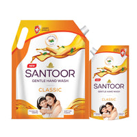 Santoor Classic Gentle Hand Wash 1300+650ml with Natural Goodness of Sandalwood & Tulsi| Rich Lathering Formula With Anti-Bacterial Properties| Soft on Hands| Soothes & Hydrates Skin