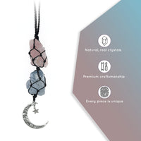 BOHO GARDEN Hanging Car Charm - Rose Quartz, Blue Calcite - Dangling Moon & Healing Crystal Accessories, Rearview Mirror Decorations - Love, Connection, Self-Worth, Calmness, Communication, Creativity Rose Quartz-blue Calcite