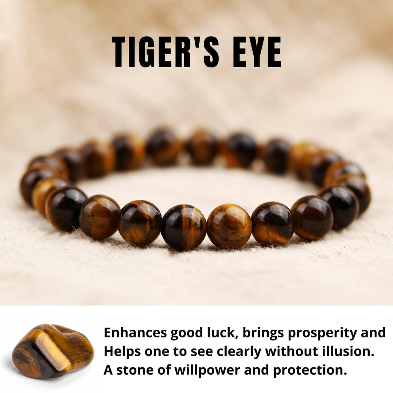 Crystal Vibe 8mm Tiger Eye Bracelet - Elastic Adjustable Crystal Bracelet for Spiritual Healing, Positive Energy – Beaded Bracelet for men women