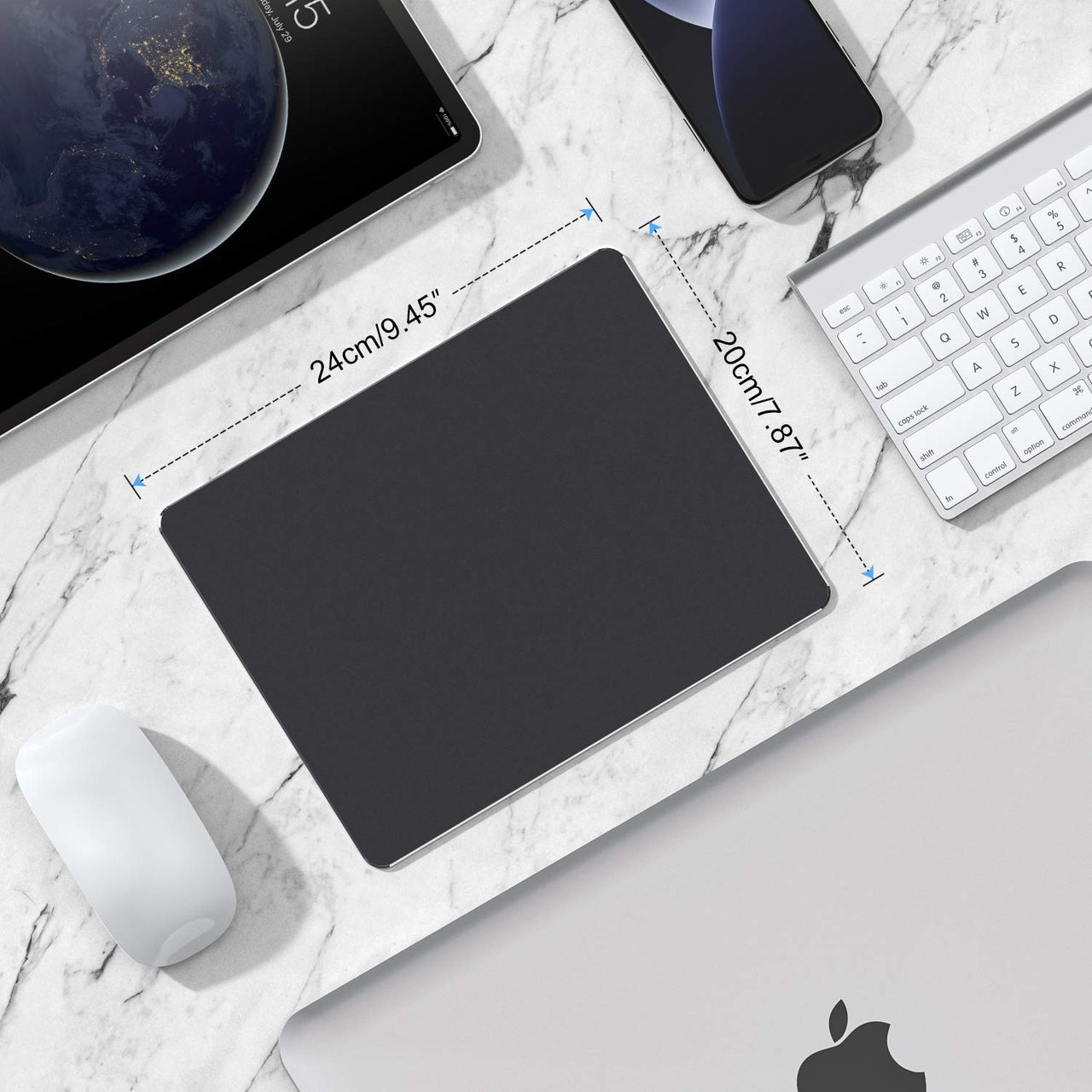 Mouse Pad, Black Premium Hard Metal Aluminum Mousepad, Double Side Waterproof Ultra Smooth Mouse Pad for Fast and Accurate Mouse Control for Office and Gaming, 9.4 x 7.9inch Medium