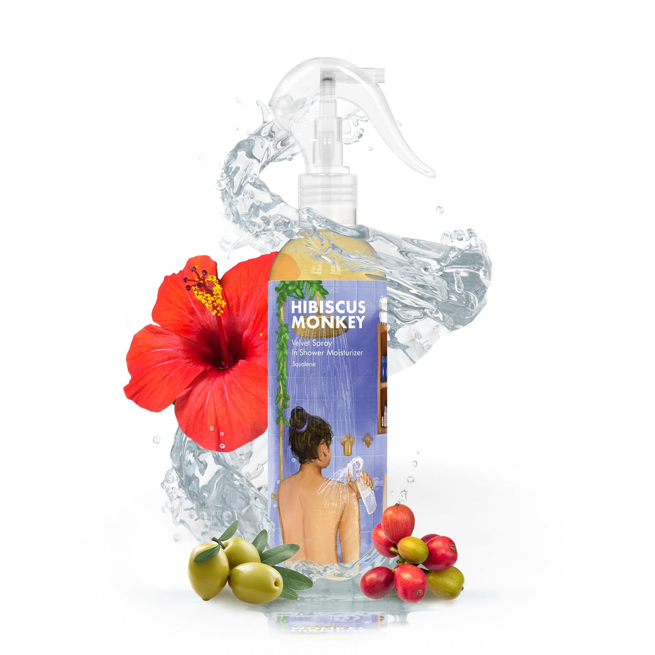 HIBISCUS MONKEY Velvet Spray Squalene In Shower Body Moisturizer | Olive Squalane, Castor Oil, Plant Salicylic (0.3%) | Intensive Moisturization For Dry Skin, Bumpy Skin| 250 Ml