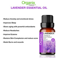 Organix Treasure Lavender Essential Oil for Relaxation, Sleep, Tension Relief, Hair Growth, Skin Care, Fragrance, (15ml)