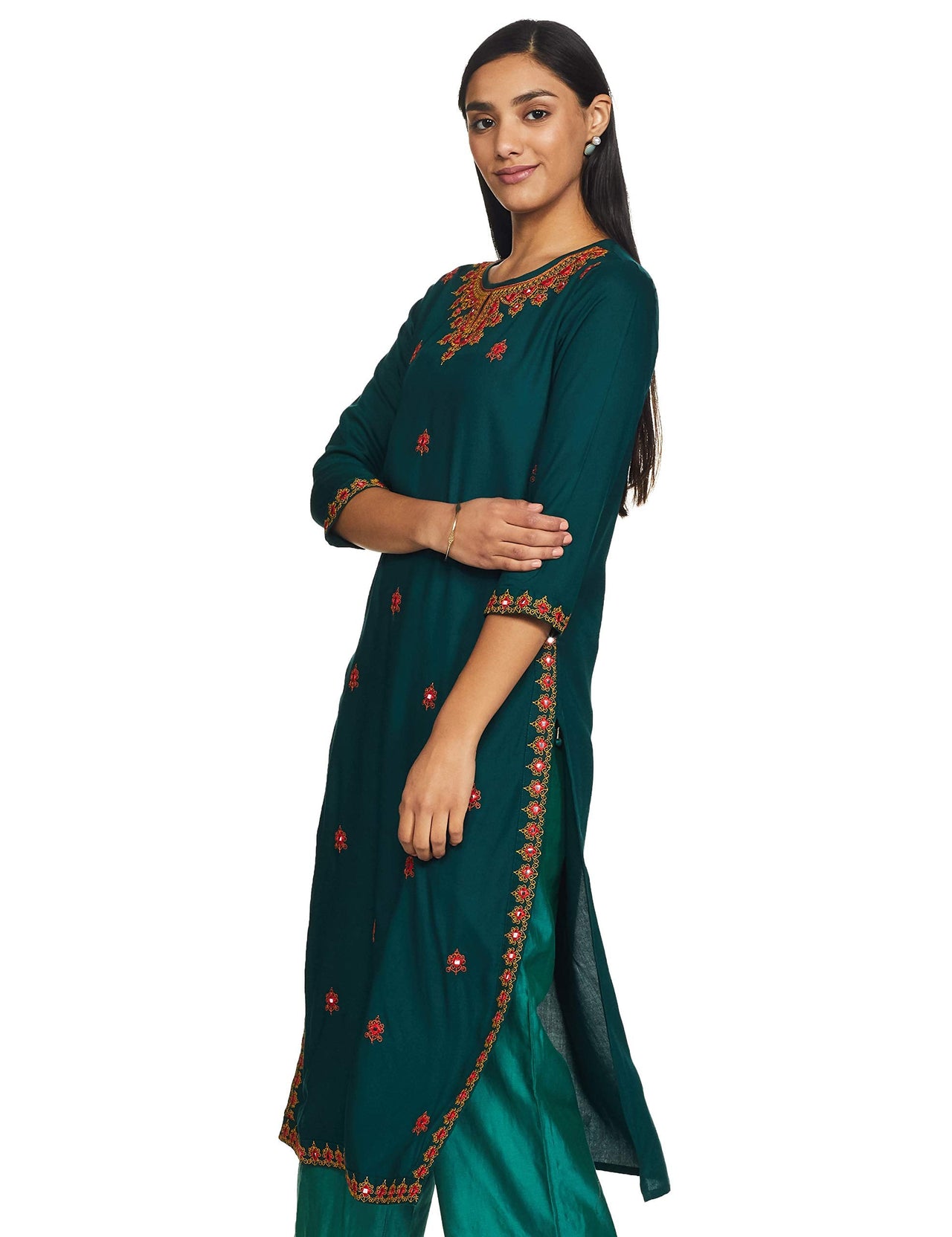 Ayukta Women's  Rayon Embroidery Straight Kurti