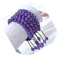 Massive Beads Natural Healing Power Gemstone Crystal Beads Unisex Adjustable Macrame Bracelets 8mm Natural Amethyst