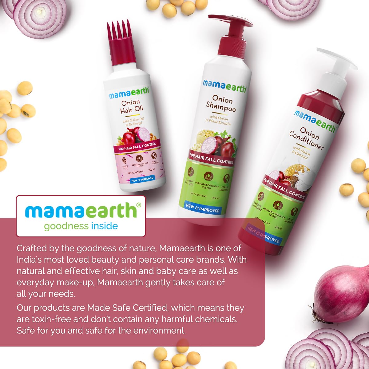 Mamaearth Anti Hair Fall Spa Range Hair Care Set: Onion Shampoo 250 ml + Onion Conditioner 250 ml + Onion Hair Oil 150 ml