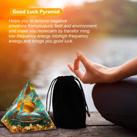 Orgonite Healing Crystal and Stone Orgone Pyramid Gold Sphere Life Tree Blance Chakras Pyramid Meditation Aids Sleep, Health Protection Positive Energy Generator to Attract Wealth Wisdom Yellow Tree