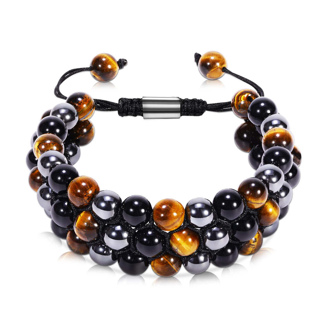 Ckkllws Triple Protection Bracelet,Handmade Bracelets,Bracelet for Women and Men,8mm Natural Tiger Eye Obsidian Hematite Healing Crystal Bracelet,Bring Luck and Prosperity and Happiness (8mm,3 Layer) 8mm,3 Layer