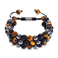 Ckkllws Triple Protection Bracelet,Handmade Bracelets,Bracelet for Women and Men,8mm Natural Tiger Eye Obsidian Hematite Healing Crystal Bracelet,Bring Luck and Prosperity and Happiness (8mm,3 Layer) 8mm,3 Layer