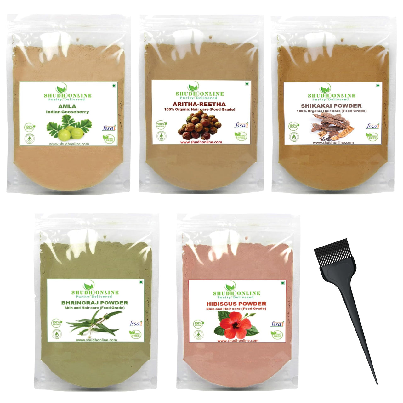 Shudh Online Amla, Reetha, Bhringraj, Shikakai & Hibiscus Powder combo for hair growth (50 grams each)
