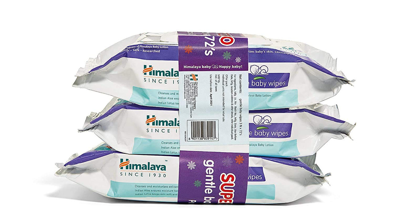 Himalaya Gentle Baby Wipes (72 Count, Pack of 3), White