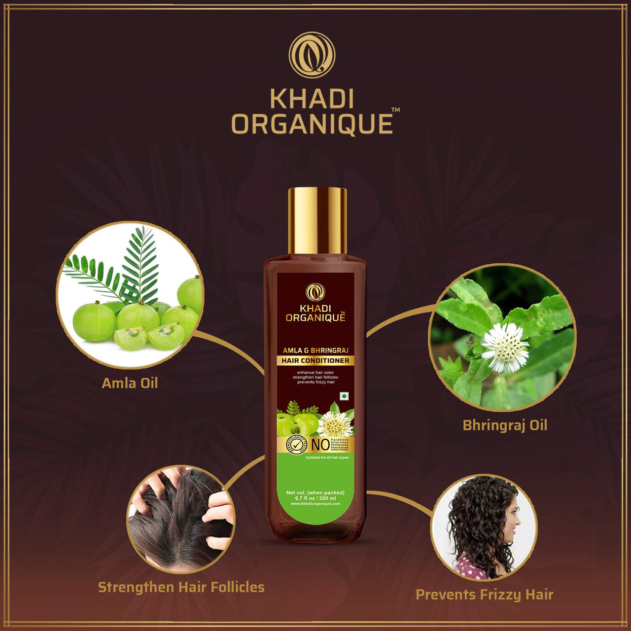 Khadi Organique Amla & Bhringraj Hair Conditioner | Enhance Hair Color | Strengthen Hair Follicles(SLS & Parabeen Free) pack of 2 400 ML