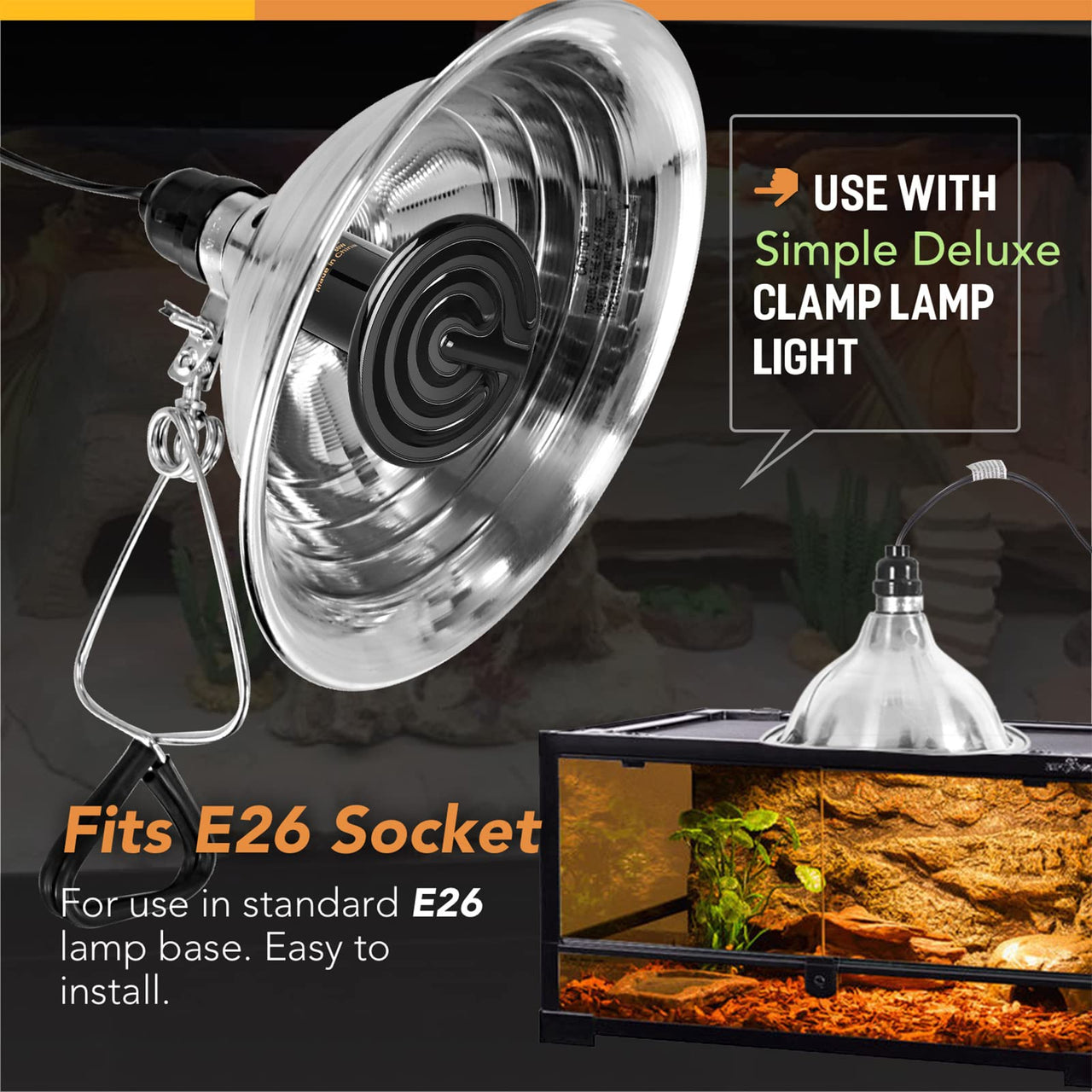 Simple Deluxe 25W/40W/50W/60W/100W/150W Ceramic Heat Emitter Reptile Heat Lamp Bulb No Light Emitting Brooder Coop Heater for Amphibian Pet & Incubating Chicken, Black/2 Pack, 60W 60 Watts